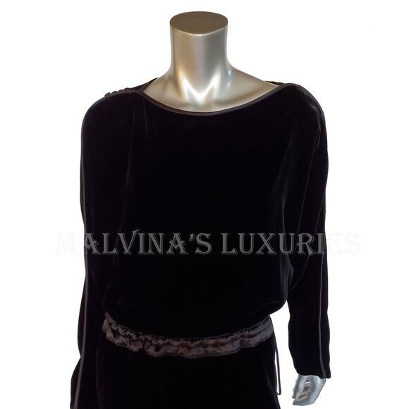 GUCCI DRESS VELVET DRAWSTRING MIDI BLACK LONG SLEEVE sz IT 44 US 8 - Picture 7 of 12